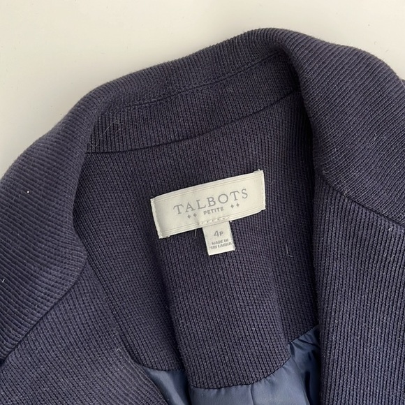 4P Talbots Navy Blue Cotton Knit Blazer Nautical Buttons Fully Lined w/ Pockets - Picture 5 of 11